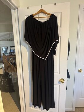 Black Women’s Off the Shoulder, Draped Jumpsuit with White Trim